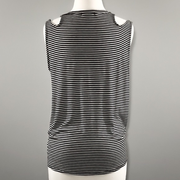 New Black Shoulder Cutout Striped Top - Picture 2 of 3